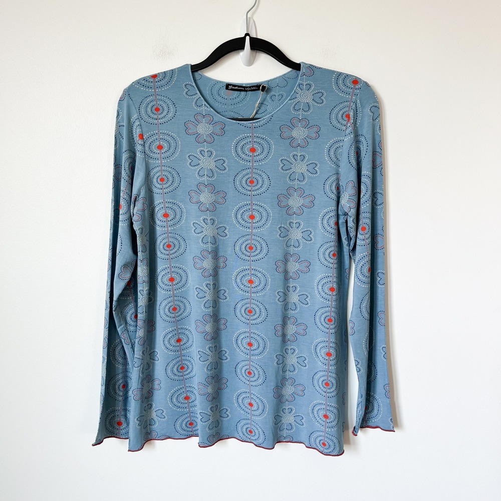 NEW Gudrun Sjoden Deco Floral Folk Art Print Micromodal Top Womens Medium Blue